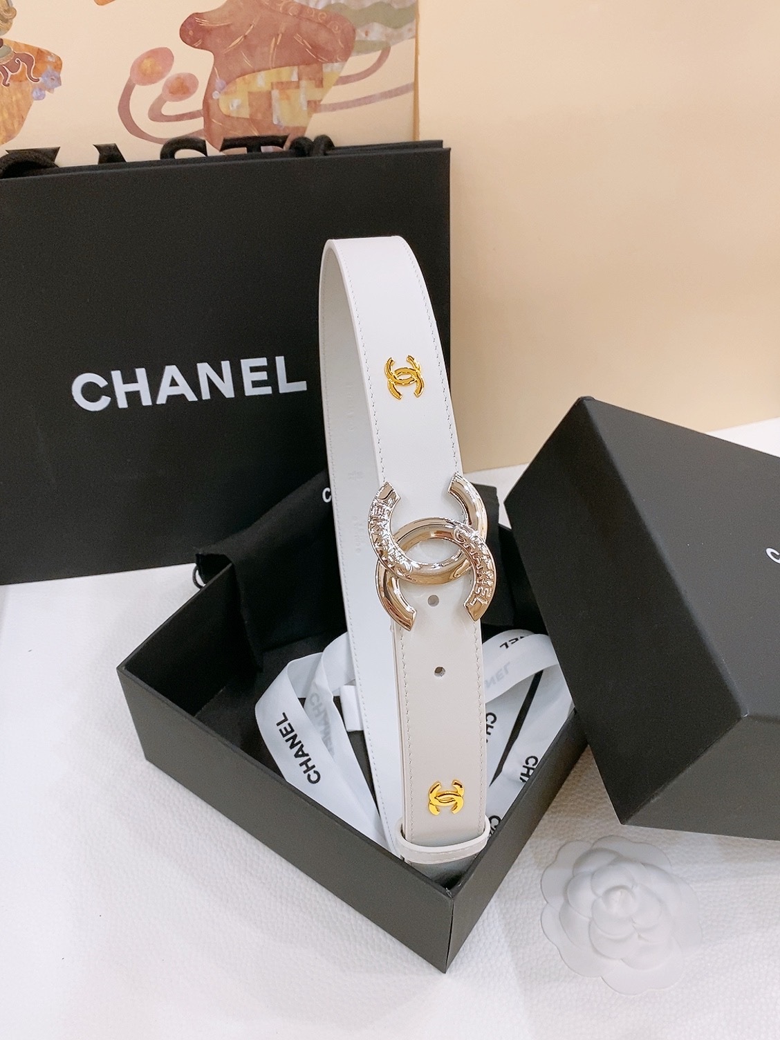 シャネル「Chanel」ダブルC レザーベルト ベルト100CM