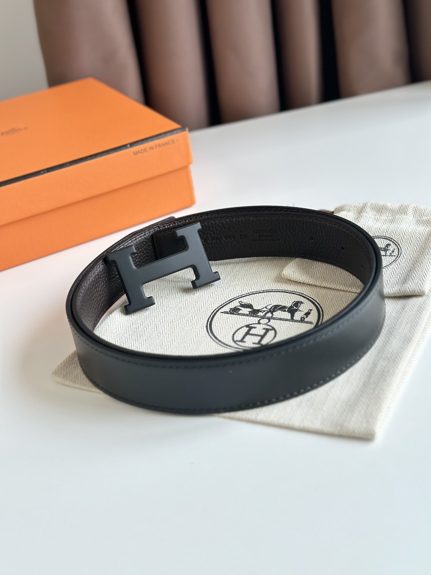 エルメス「Hermès」 鍍パラジウムバックル & Togoレザーベルト100cm