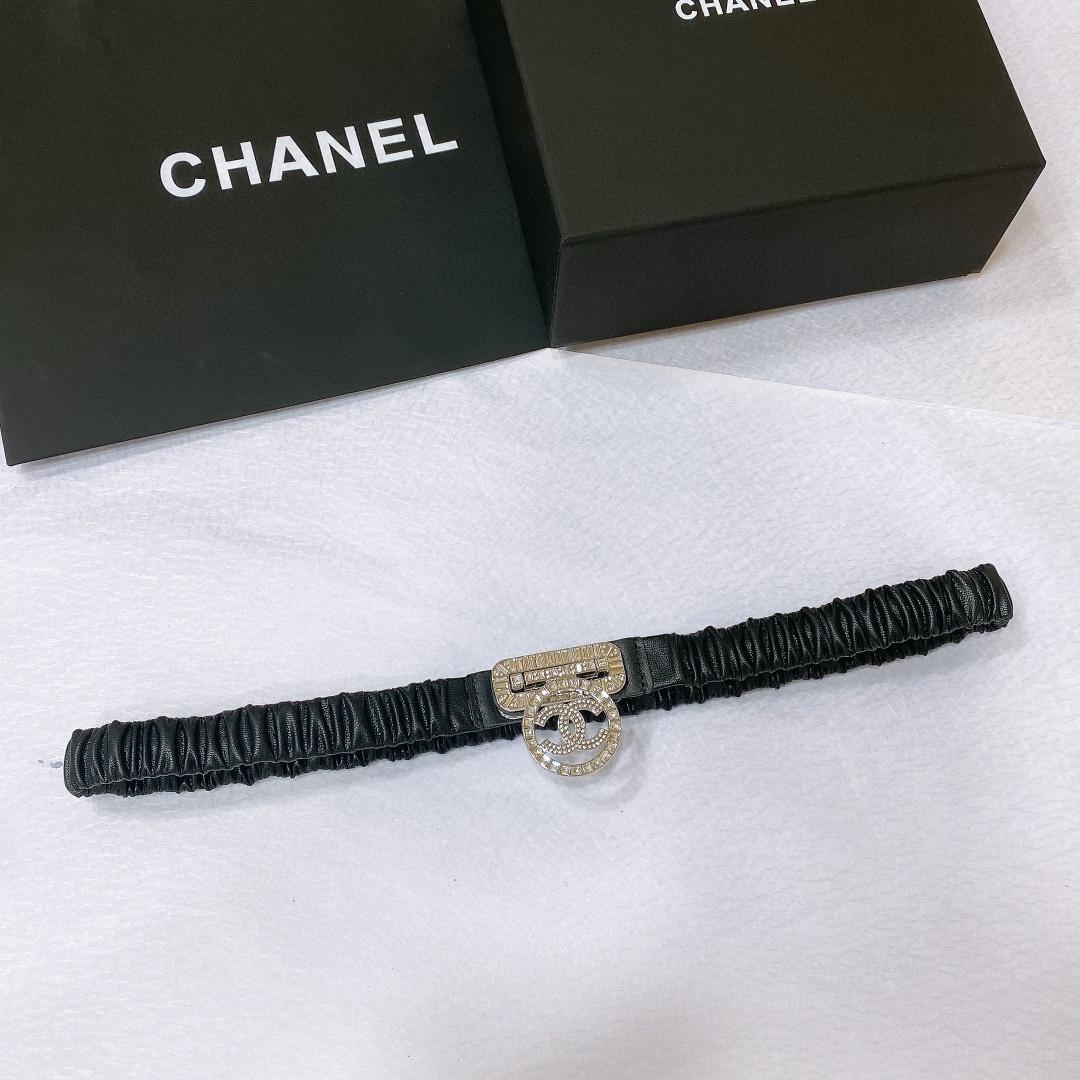 シャネル「Chanel」ワイドバックル レザーベルト ベルト100CM