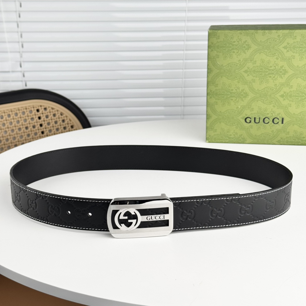 グッチ「Gucci」メンズ ポリッシュバックル レザーベルト100CM