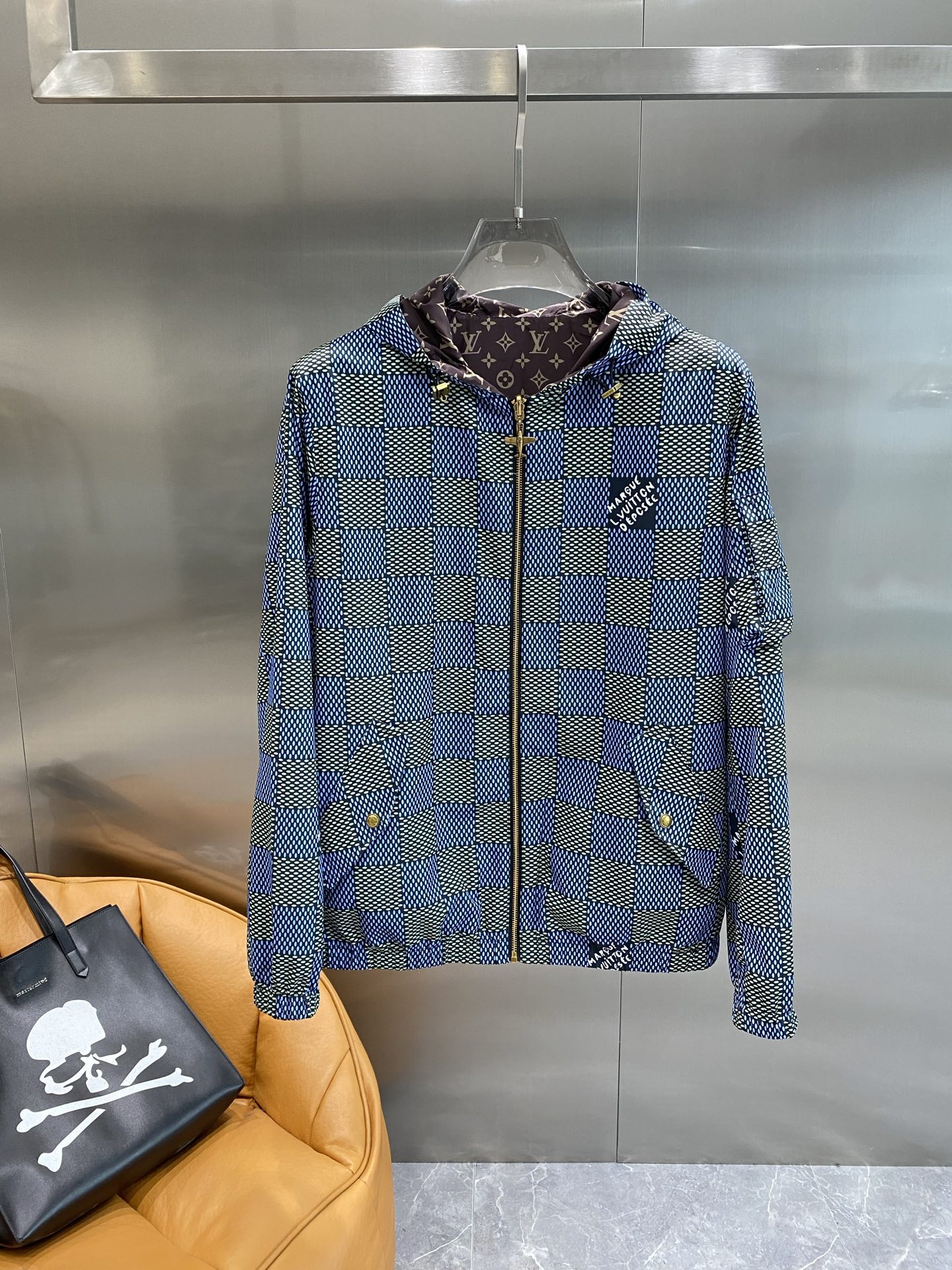 ルイ・ヴィトン「Louis Vuitton」ダブルフェイス チェック フード ジャケット