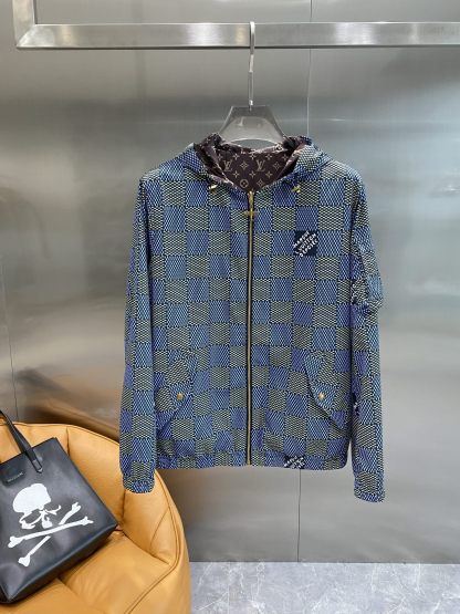 ルイ・ヴィトン「Louis Vuitton」ダブルフェイス チェック フード ジャケット