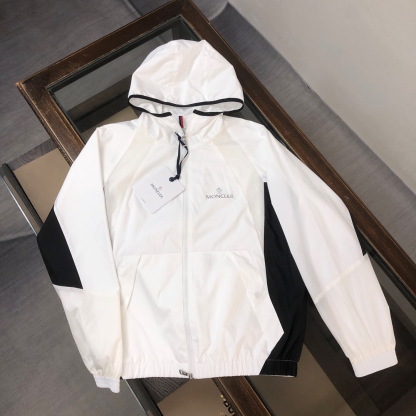 モンクレール「Moncler」2024早春 ブラック＆ホワイトカラーブロック トレンチコート風フードジャケット