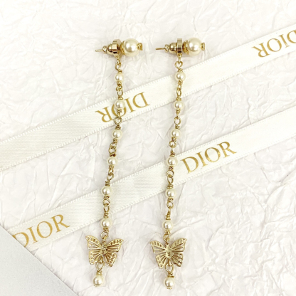 ディオール「Dior」バタフライ パール フリンジ イヤリング