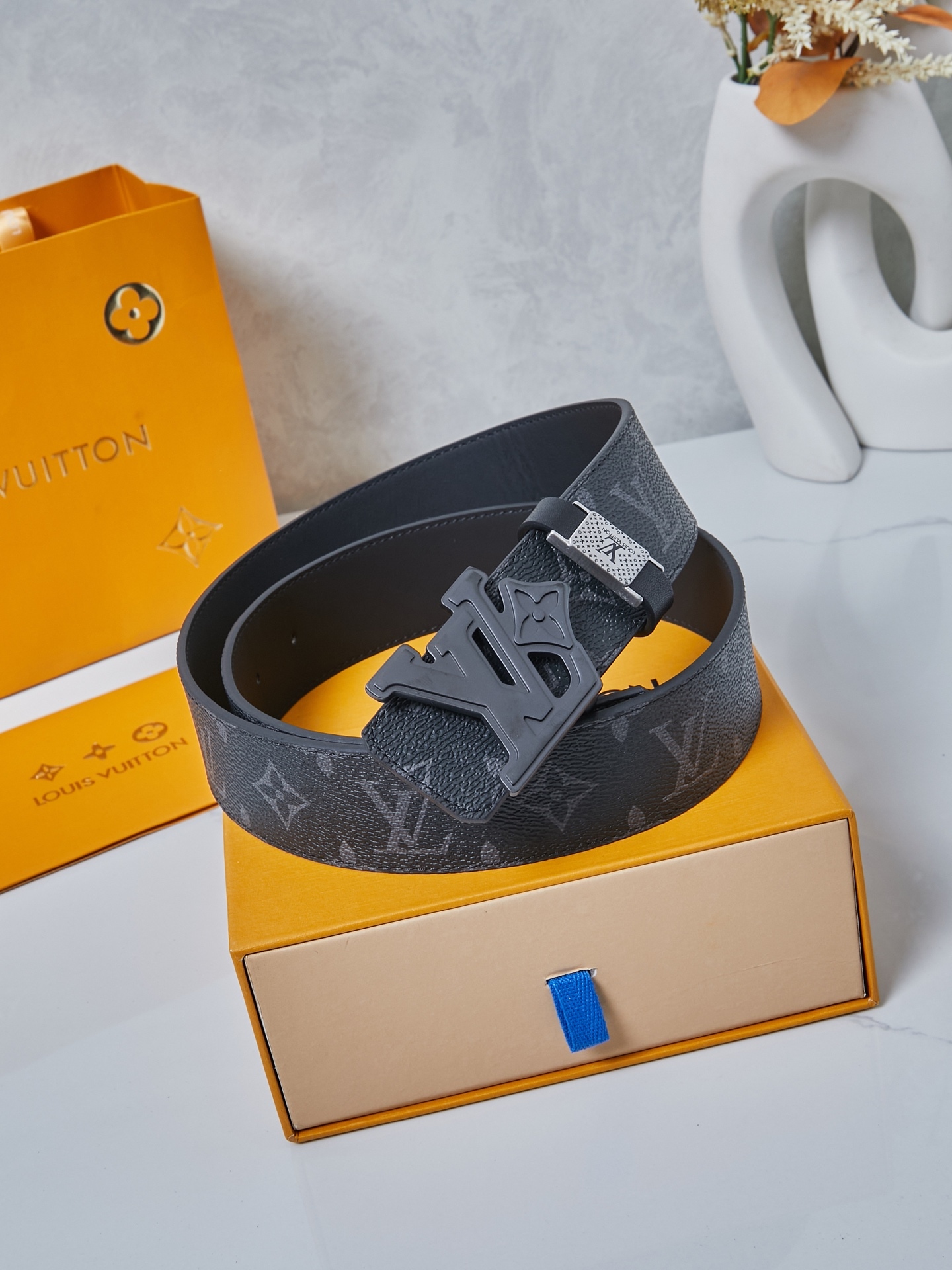 ルイ・ヴィトン「Louis Vuitton」リバーシブル モノグラム レザー＆キャンバス ベルト100CM