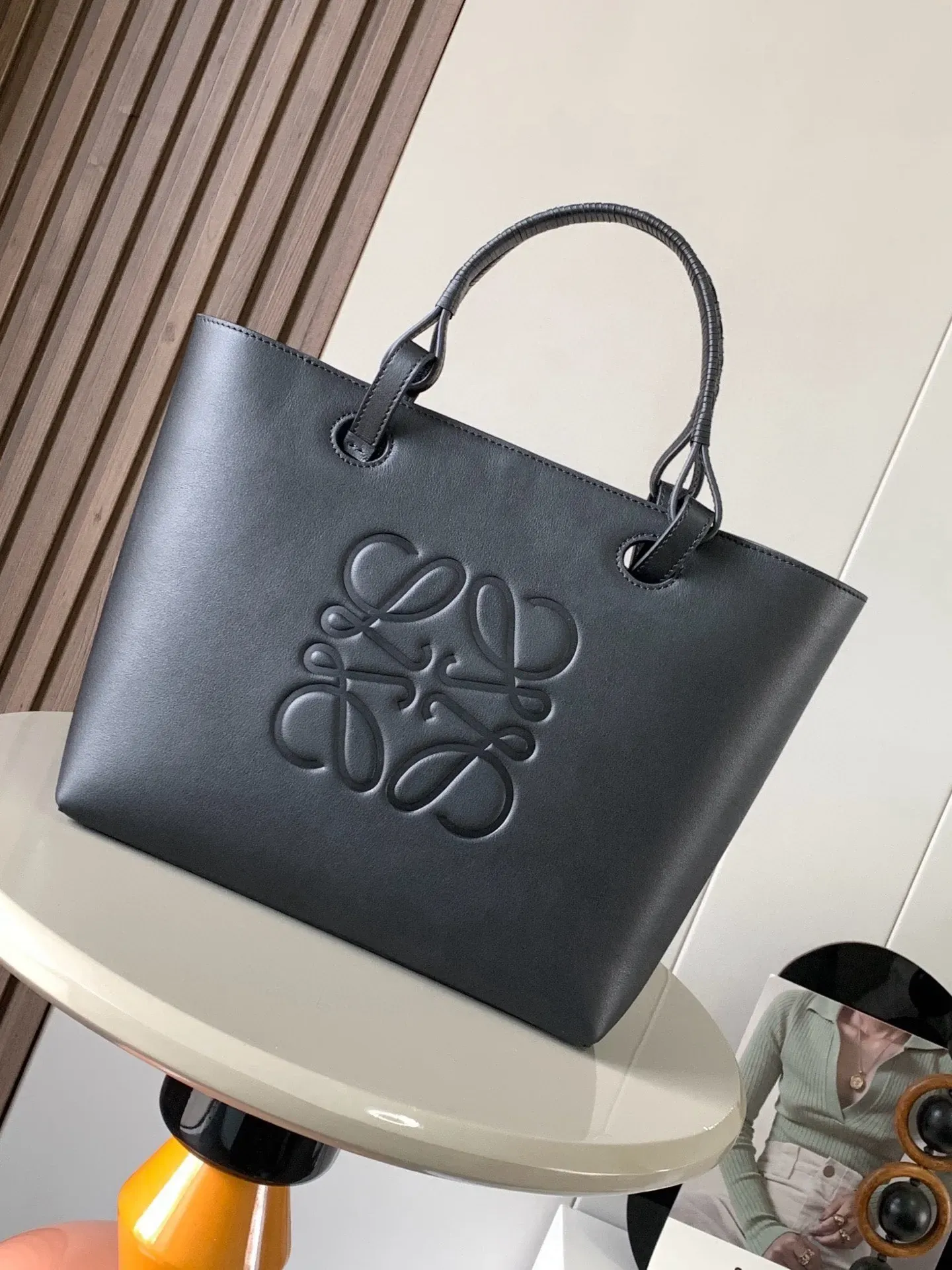 ロエベ「LOEWE」 Anagram Tote レザー＆リネン トートバッグ