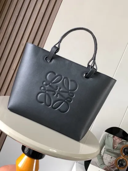 ロエベ「LOEWE」 Anagram Tote レザー＆リネン トートバッグ