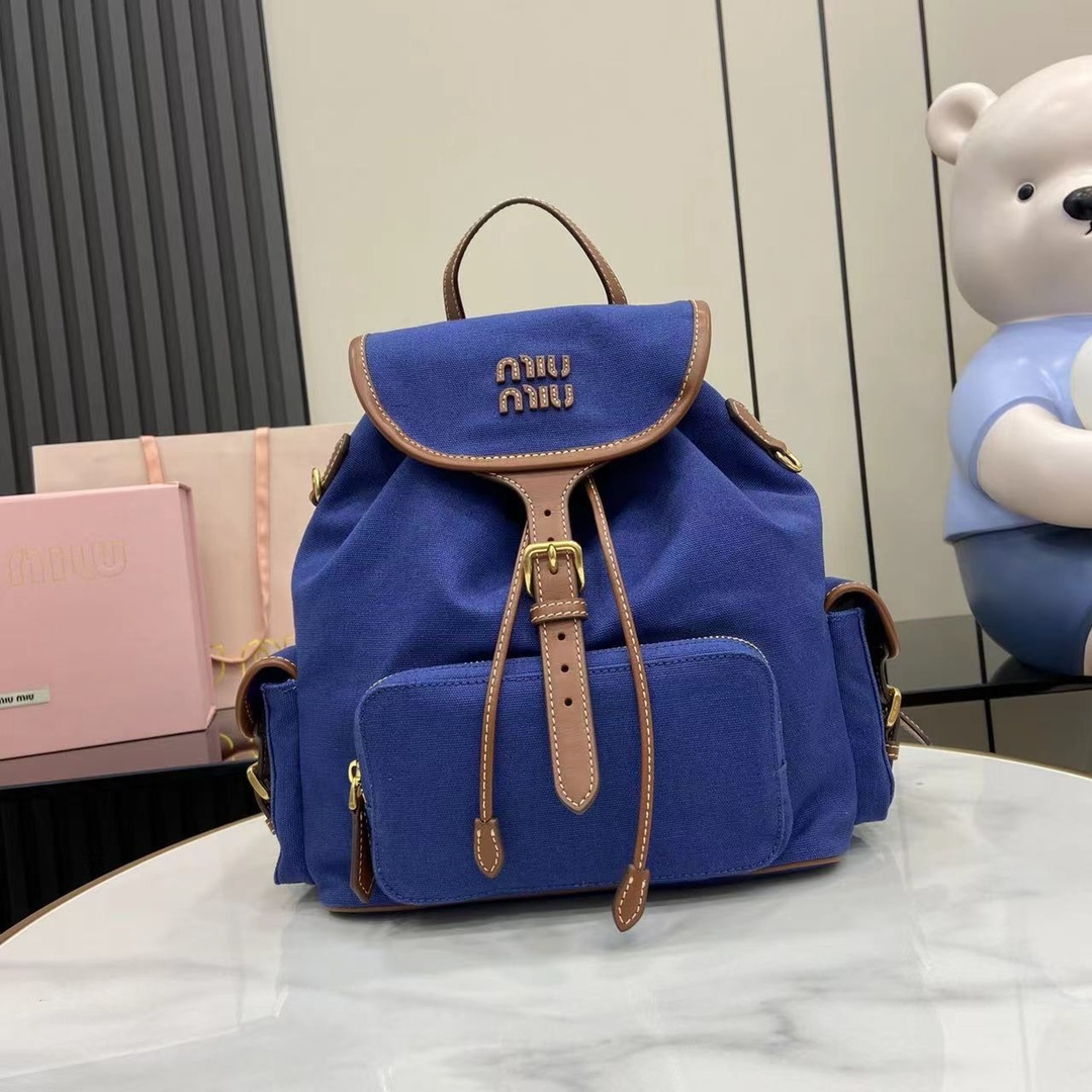 ミュウミュウ「Miu Miu」バックパック レザー＆キャンバス デュアルストラップ ショルダーバッグ