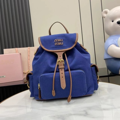 ミュウミュウ「Miu Miu」バックパック レザー＆キャンバス デュアルストラップ ショルダーバッグ
