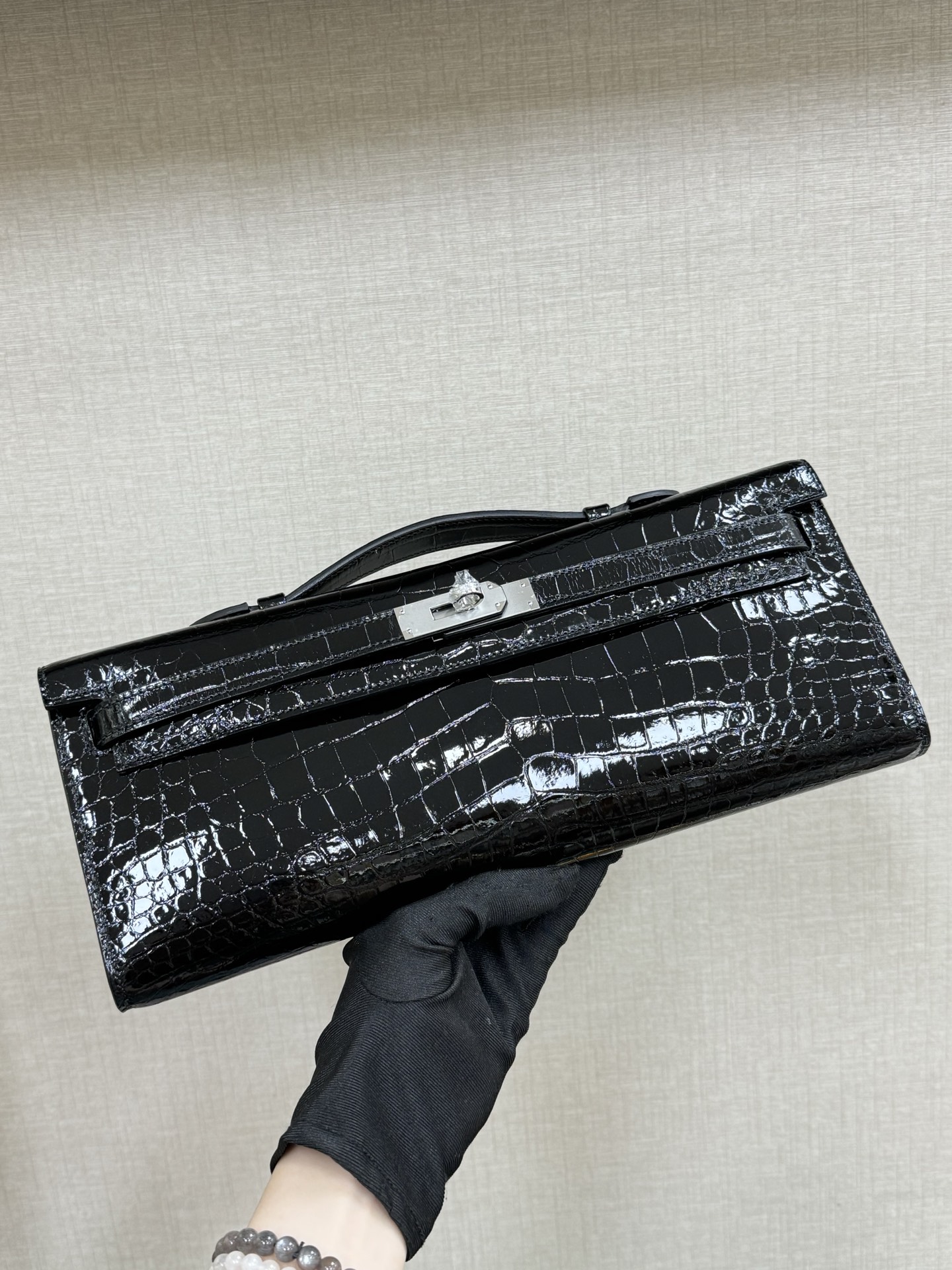 エルメス「Hermès」Kelly Cut 31 ノワール ミロワール クロコダイル レザー バッグ