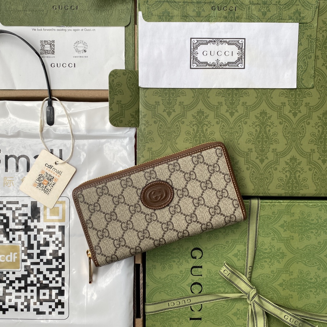 グッチ「Gucci」シグネチャー レザー ウェブ ジップアラウンドウォレット