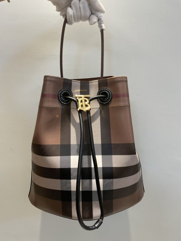 バーバリー「Burberry」TBモノグラム レザー&キャンバス ミニ ウォーターバッグ