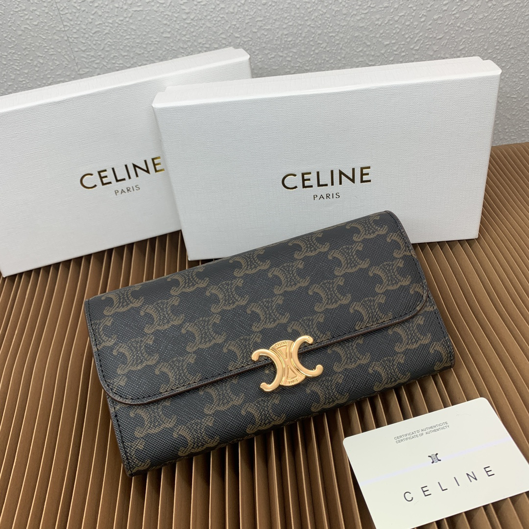 セリーヌ「Celine」トライアンンフェ ラージ グレーズドレザー ウォレット