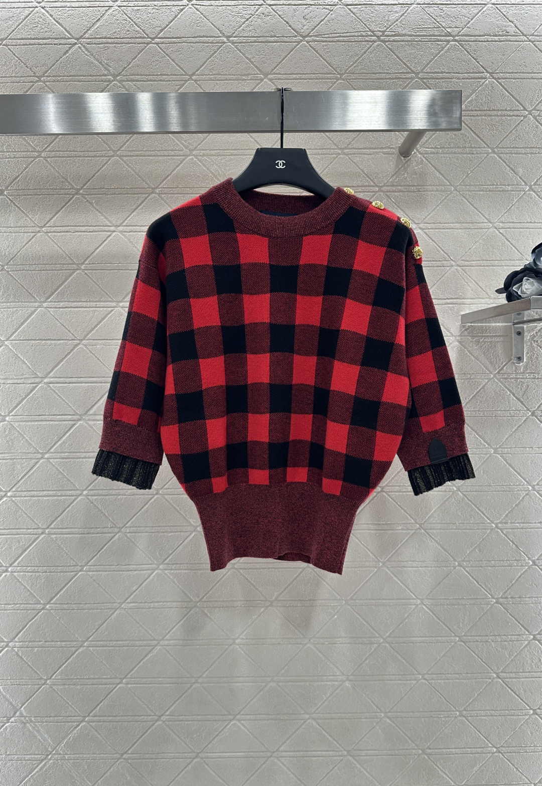 ルイ・ヴィトン「Louis Vuitton」25FW グリニッジチェック 3/4袖ニットトップス