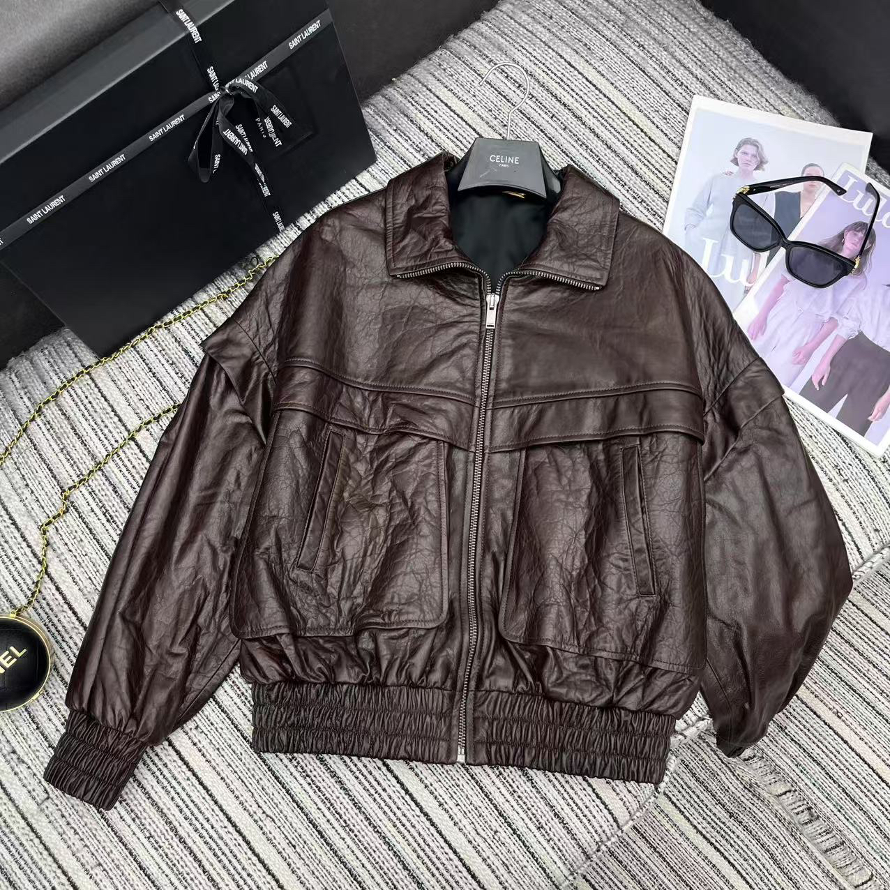 サンローラン「Saint Laurent」 ダブルポケット オーバーサイズ レザージャケット