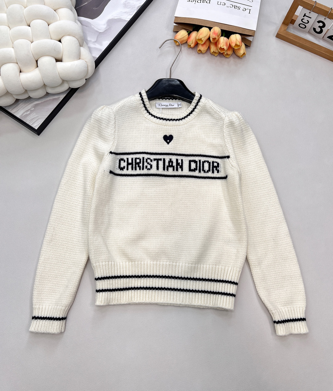 ディオール「Dior」ハート刺繍 レター ジャカード セーター