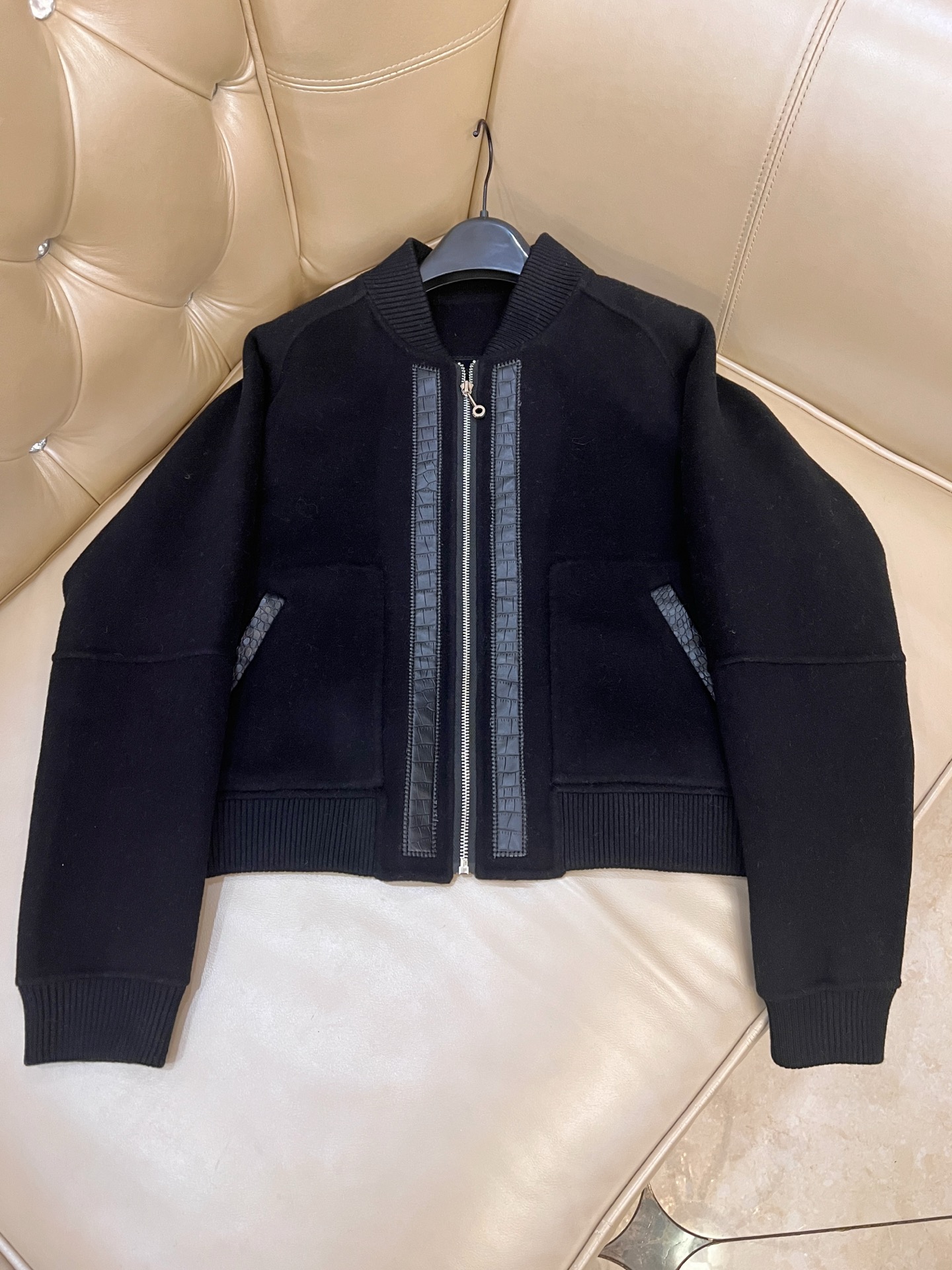 エルメス「Hermès」ダブルフェイス カシミヤ レザー ベースボール ジャケット