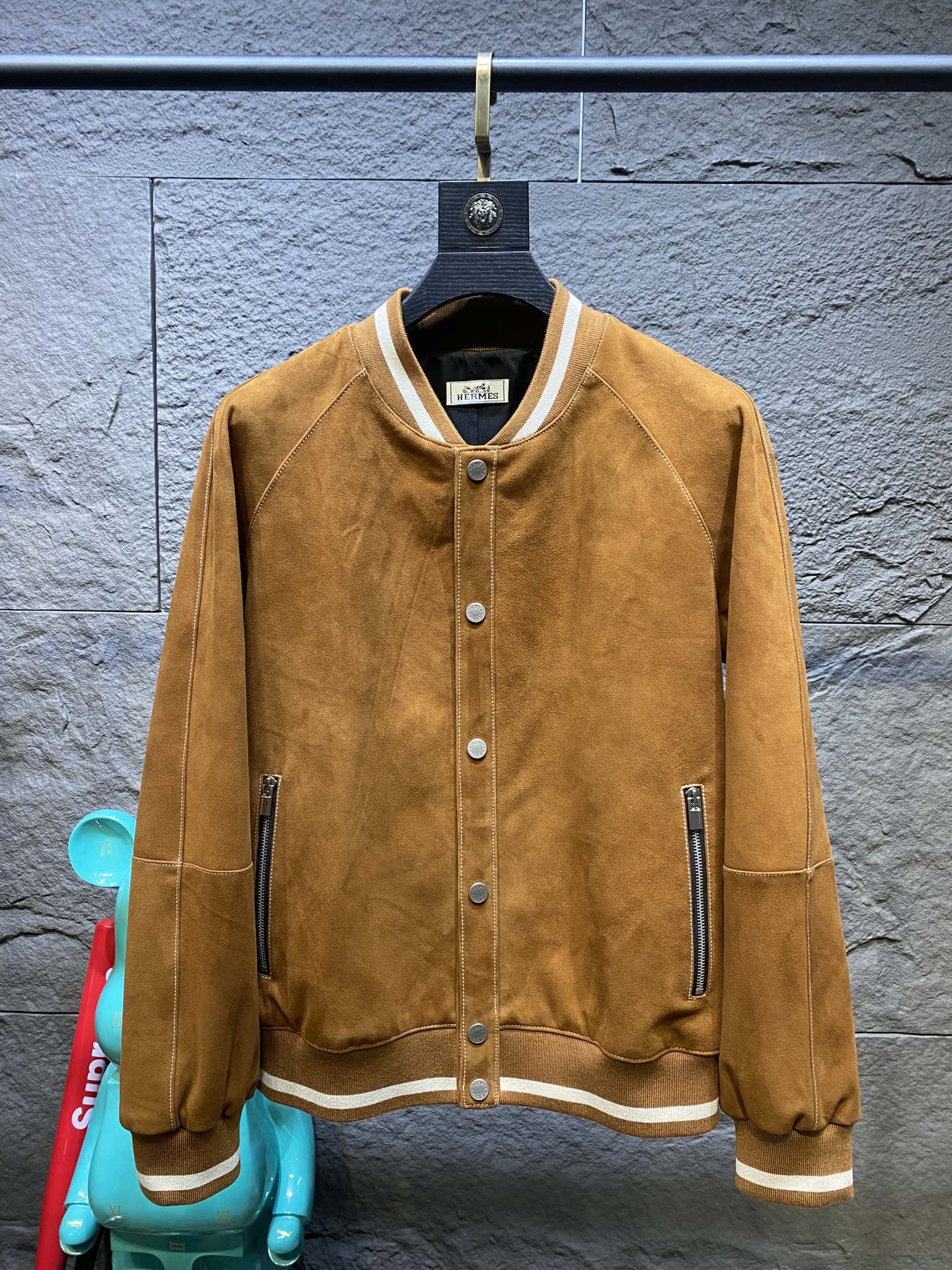 エルメス「Hermès」スエード ラムレザー ベースボール ジャケット