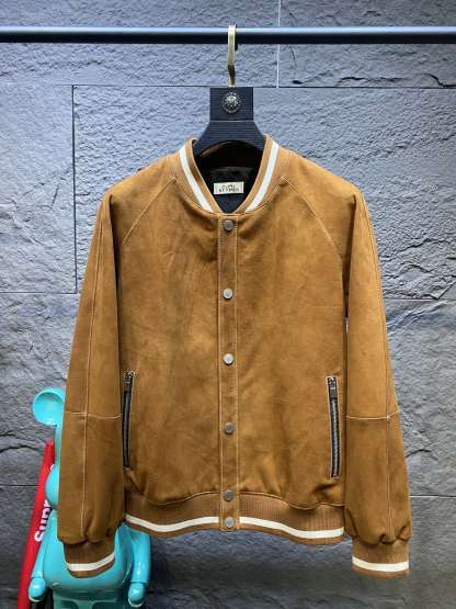 エルメス「Hermès」スエード ラムレザー ベースボール ジャケット