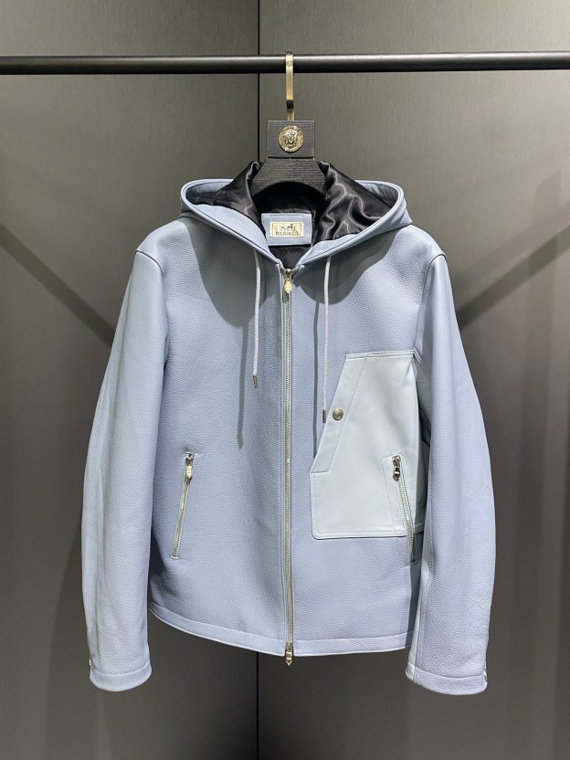 エルメス「Hermès」トップレザー フーデッド ジャケット