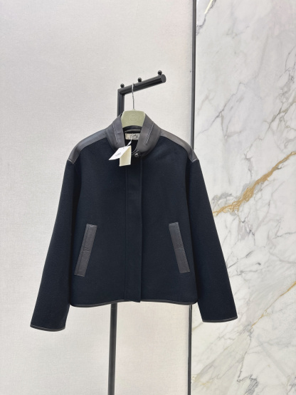 エルメス「Hermès」レザーパネル スタンドカラー ジャケット