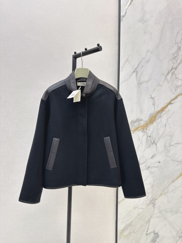 エルメス「Hermès」レザーパネル スタンドカラー ジャケット