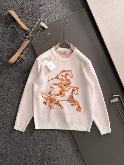 エルメス「Hermès」オレンジ ペガサス ジャカード ニット