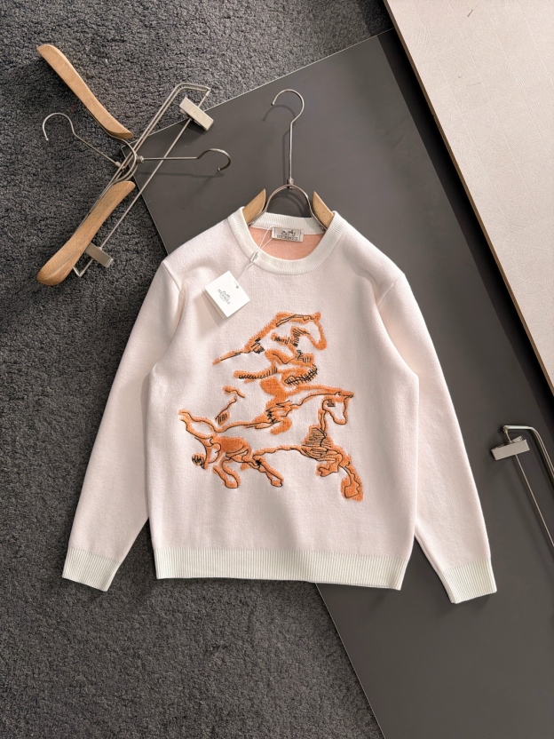 エルメス「Hermès」オレンジ ペガサス ジャカード ニット