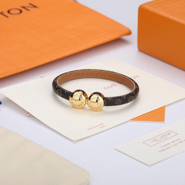 ルイ・ヴィトン「Louis Vuitton」モノグラム ダブルピアス レザーコード ブレスレット