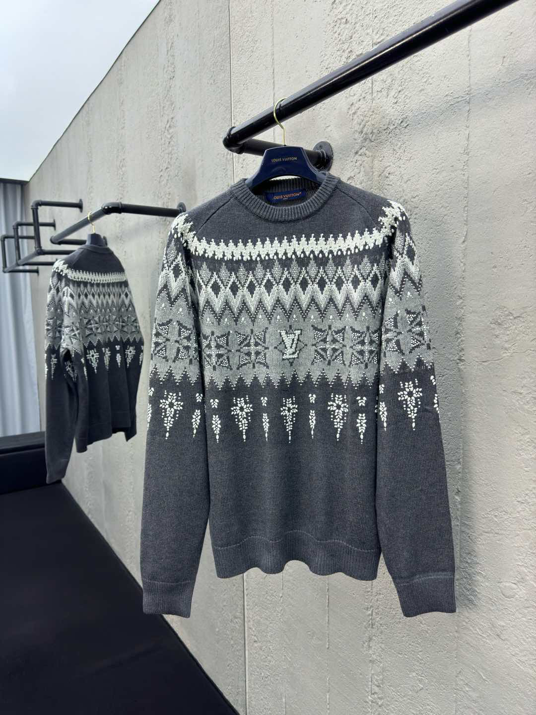ルイ・ヴィトン「Louis Vuitton」Ski 刺繍ビーズ フィアーアイランドニット セーター