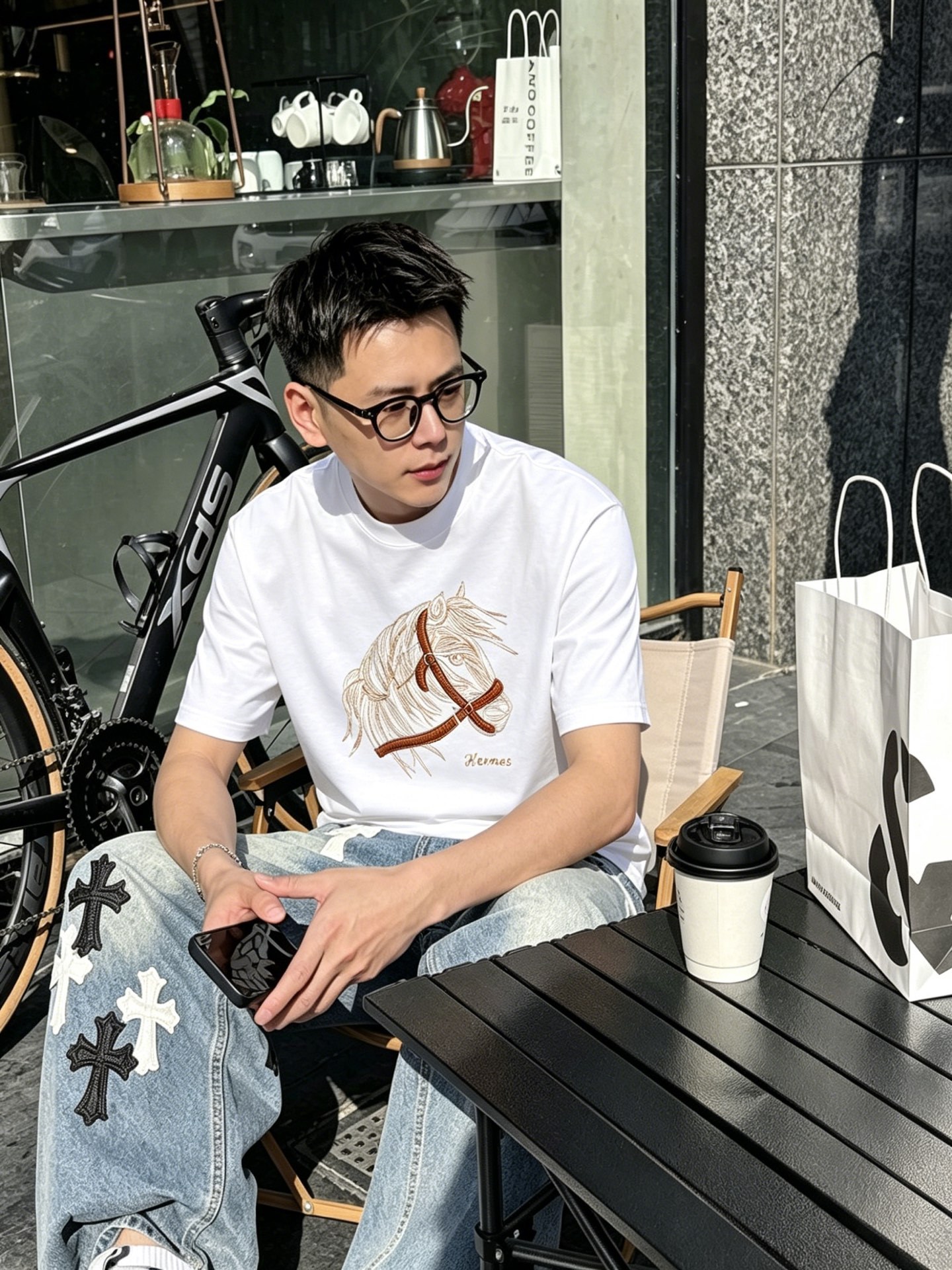 エルメス「Hermès」ロゴプリントTシャツ / ショートスリーブ クルーネック