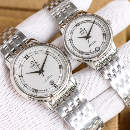 オメガ「Omega」デビル プレステージ カップルウォッチ メンズ39.5MM＆レディース32.7MM スチール＆レザーストラップ