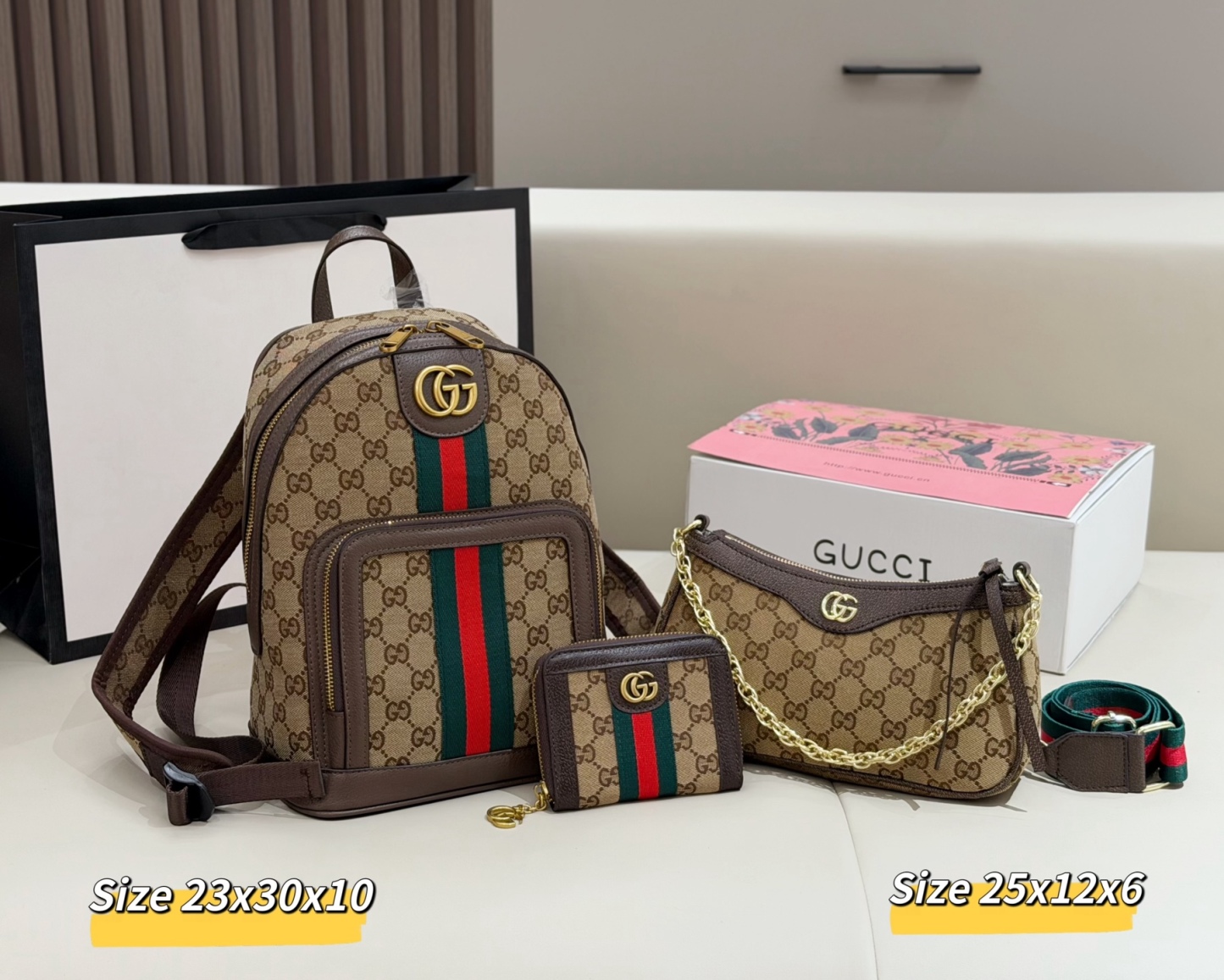 グッチ「Gucci」コンビネーションバッグ3点セット / トートバッグ＆ポーチセット