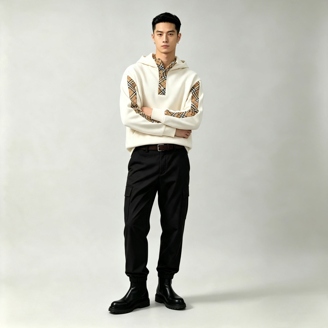 バーバリー「Burberry」バーバリー チェックフード スウェットシャツ / ロングスリーブ プルオーバー