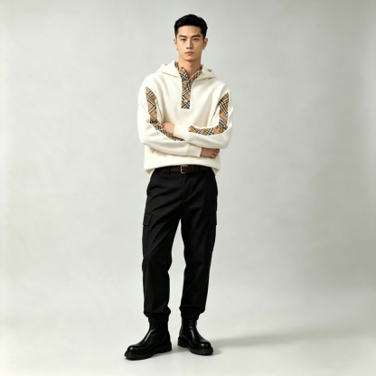 バーバリー「Burberry」バーバリー チェックフード スウェットシャツ / ロングスリーブ プルオーバー