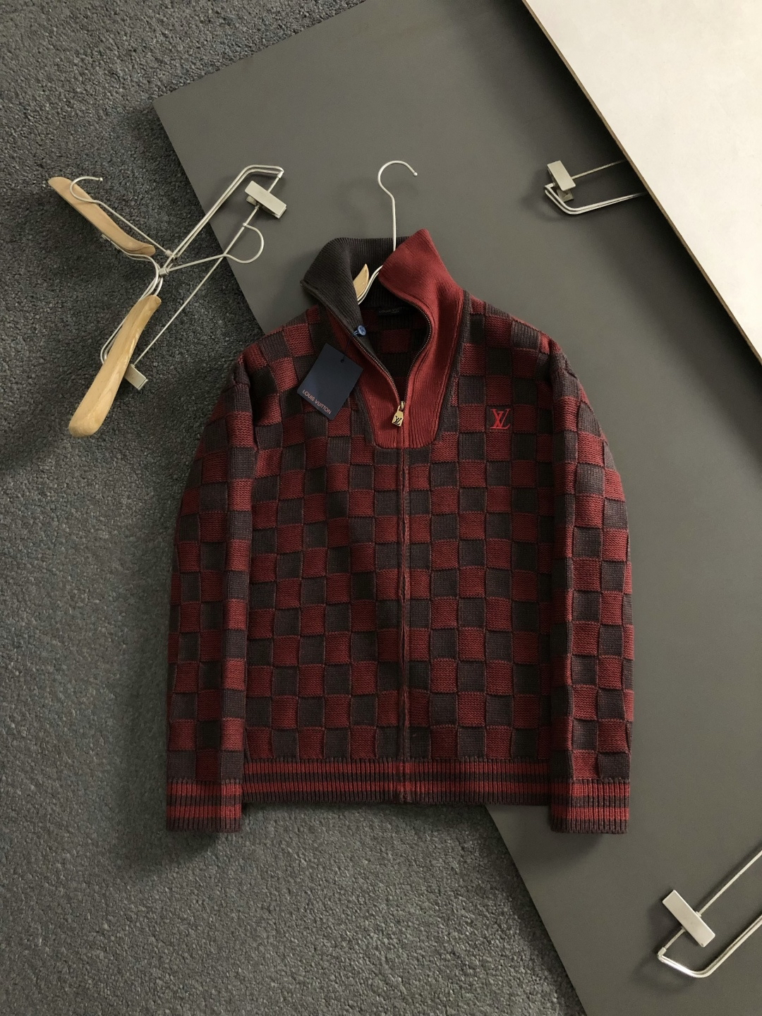 ルイ・ヴィトン「Louis Vuitton」ルイ・ヴィトン ダミエ・ウール ジップカーディガン / ニットカーディガン