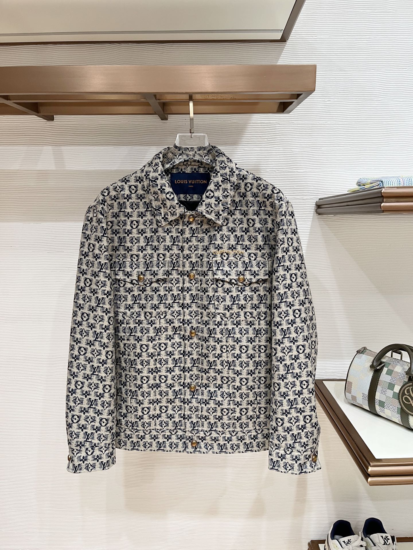 ルイ・ヴィトン「Louis Vuitton」モノグラム柄 ジャカード フリップカラー ジャケット / ワークジャケット