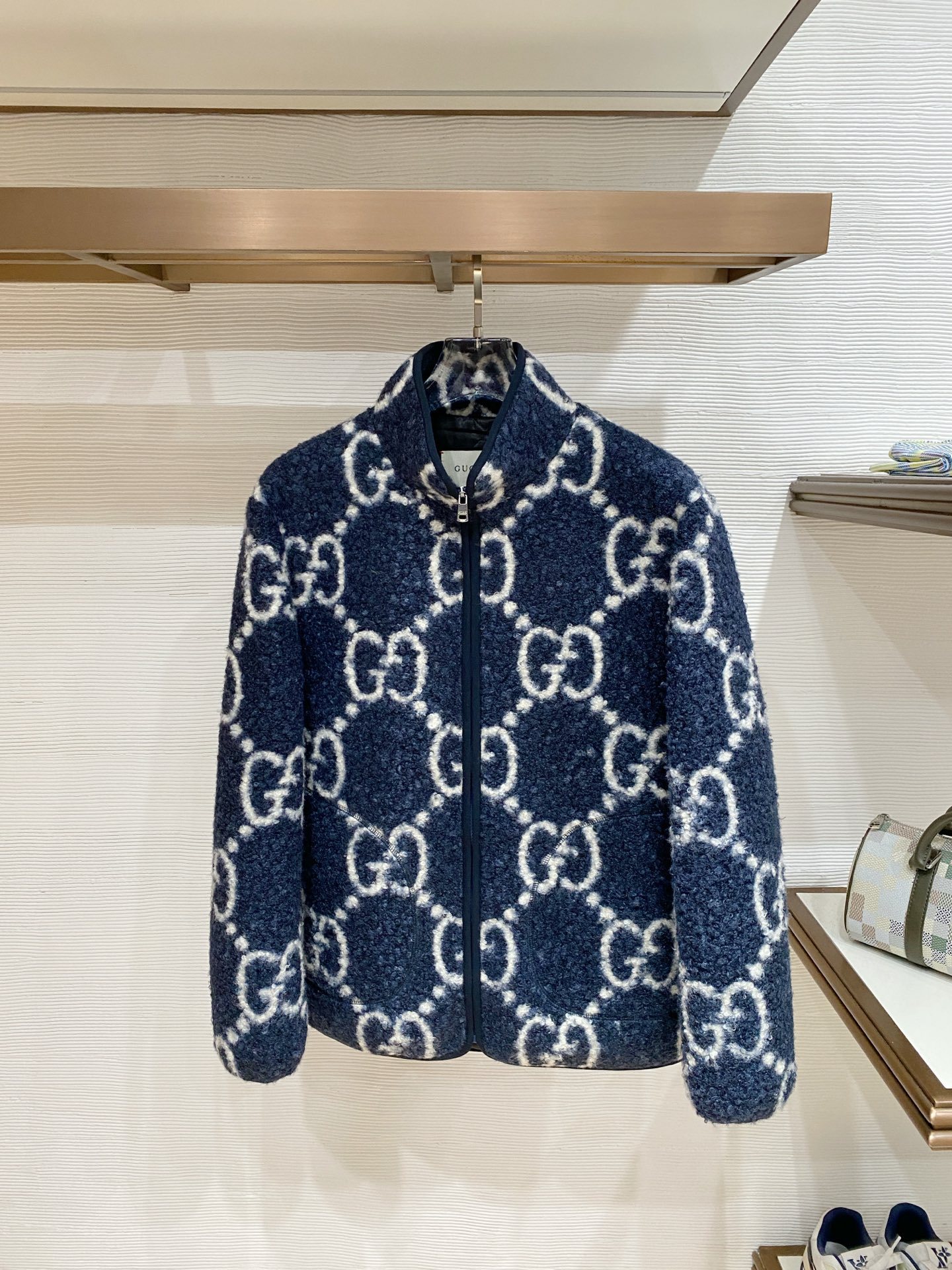 グッチ「Gucci」グッチ GGインターシャ ウールフリース ジップジャケット / スタンドカラー ボアアウター