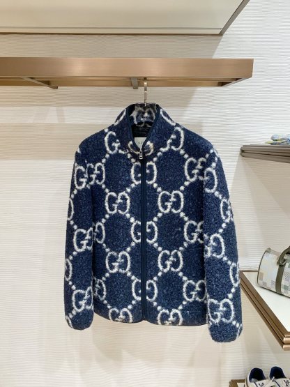 グッチ「Gucci」グッチ GGインターシャ ウールフリース ジップジャケット / スタンドカラー ボアアウター