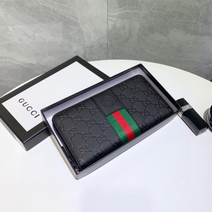 グッチ「Gucci」シグネチャー レザー ウェブ ジップアラウンドウォレット