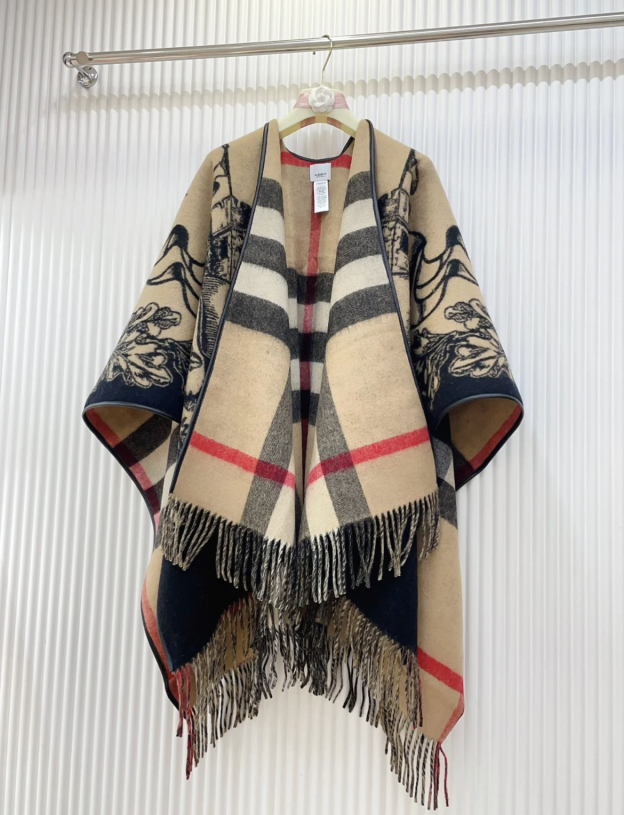 バーバリー「Burberry」リバーシブル EKD チェック ウールケープ 140x140cm