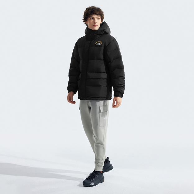 The North Face 2024 年モデルの新商品、クラシックなアイコンシリーズの男性用 HMLYN ヒマラヤ産ガチョウの羽毛で保温効果のあるダウンジャケットです