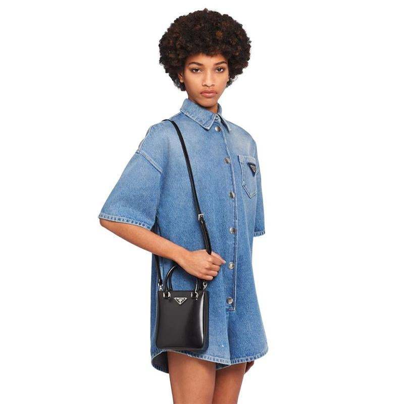 PRADA「プラダ」 スモール ブラッシュドレザー トートバッグ ブラック 5色