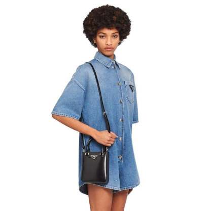 PRADA「プラダ」 スモール ブラッシュドレザー トートバッグ ブラック 5色