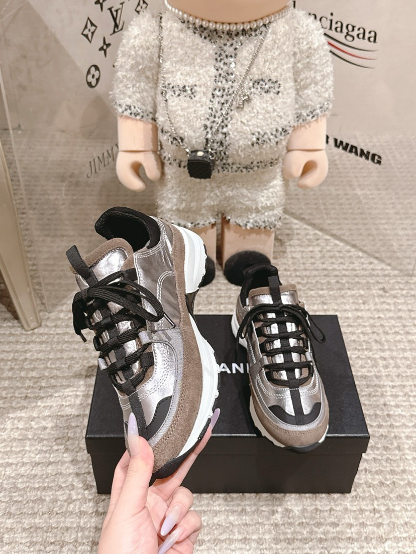 シャネル「Chanel」シャネル スタイル レザースニーカー (パンダカラー) / レジャースニーカー