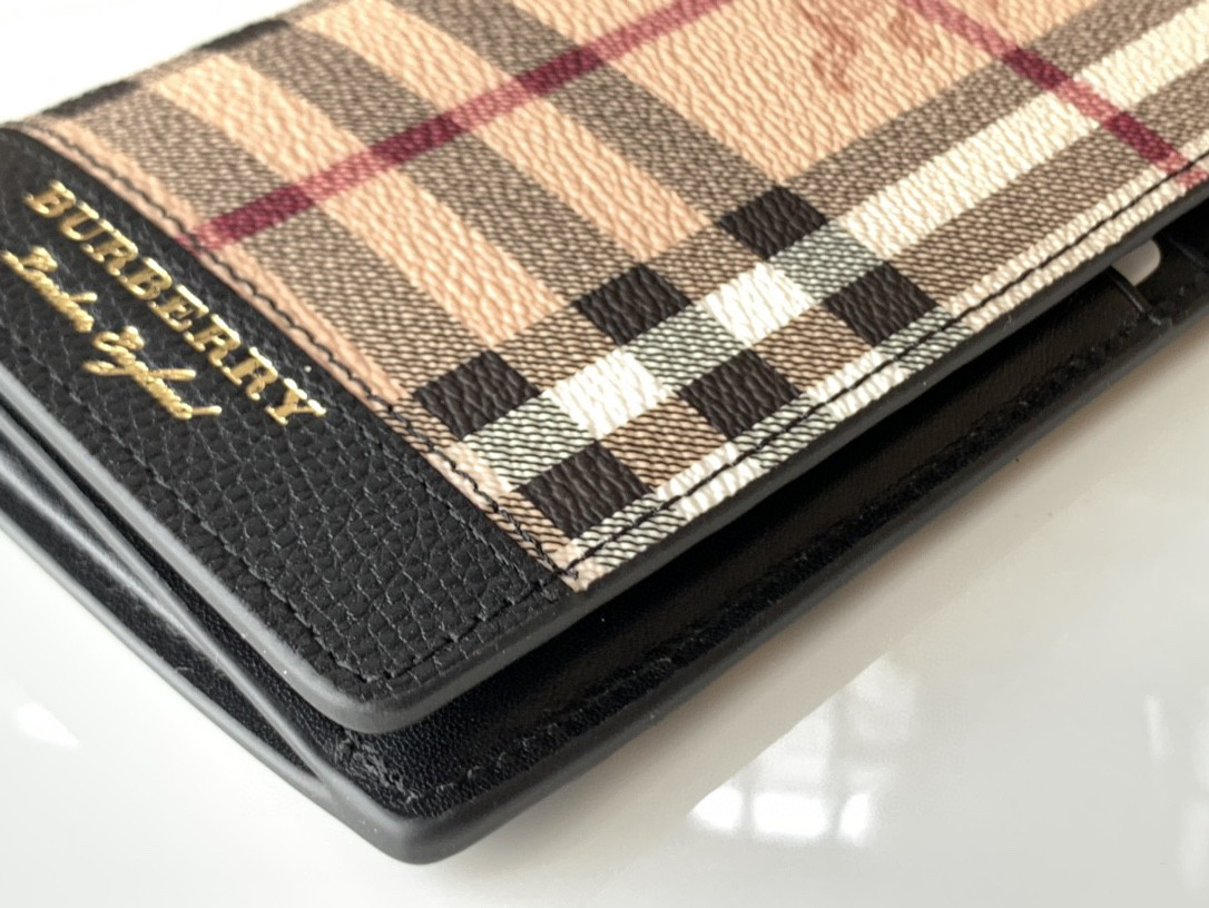 バーバリー「Burberry」Haymarket チェック & レザー 二つ折り長財布