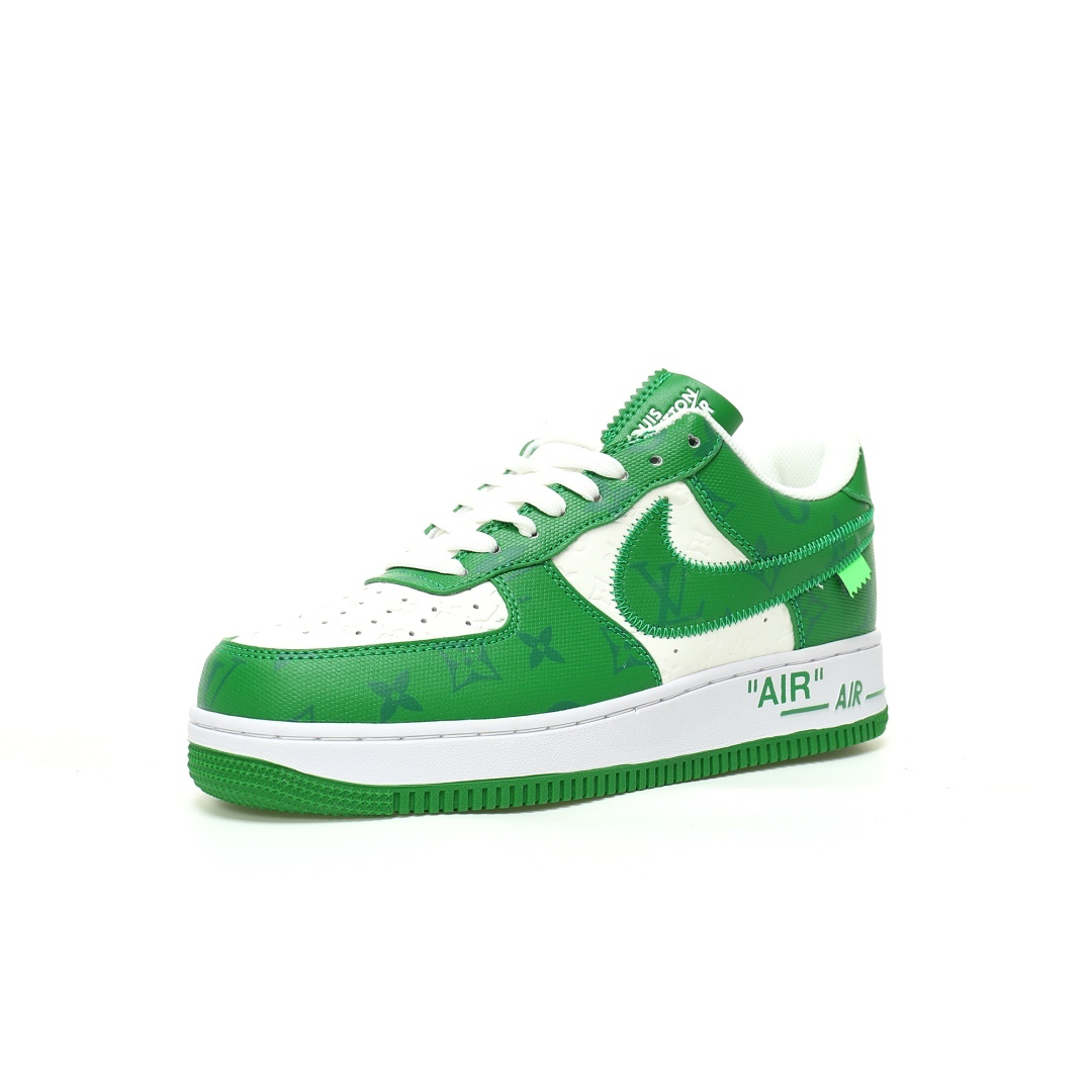 「コラボモデル」Louis Vuitton x Nike Air Force 1 ロウ "グリーン/ホワイト モノグラム" スニーカー