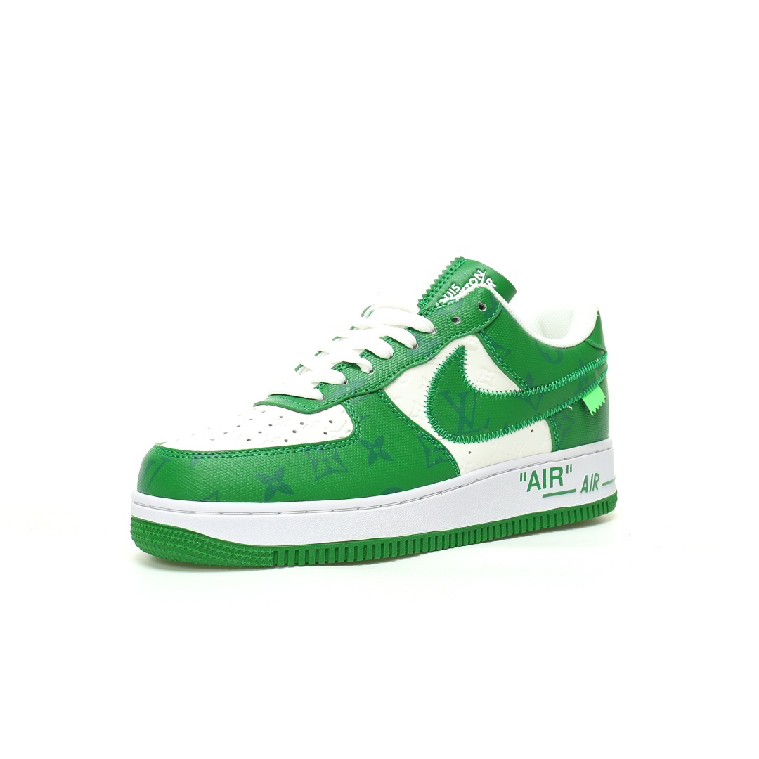 「コラボモデル」Louis Vuitton x Nike Air Force 1 ロウ "グリーン/ホワイト モノグラム" スニーカー