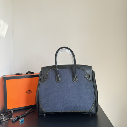 エルメス「Hermès」Birkin 30 ツートーン キャンバス×レザー ショルダーバッグ