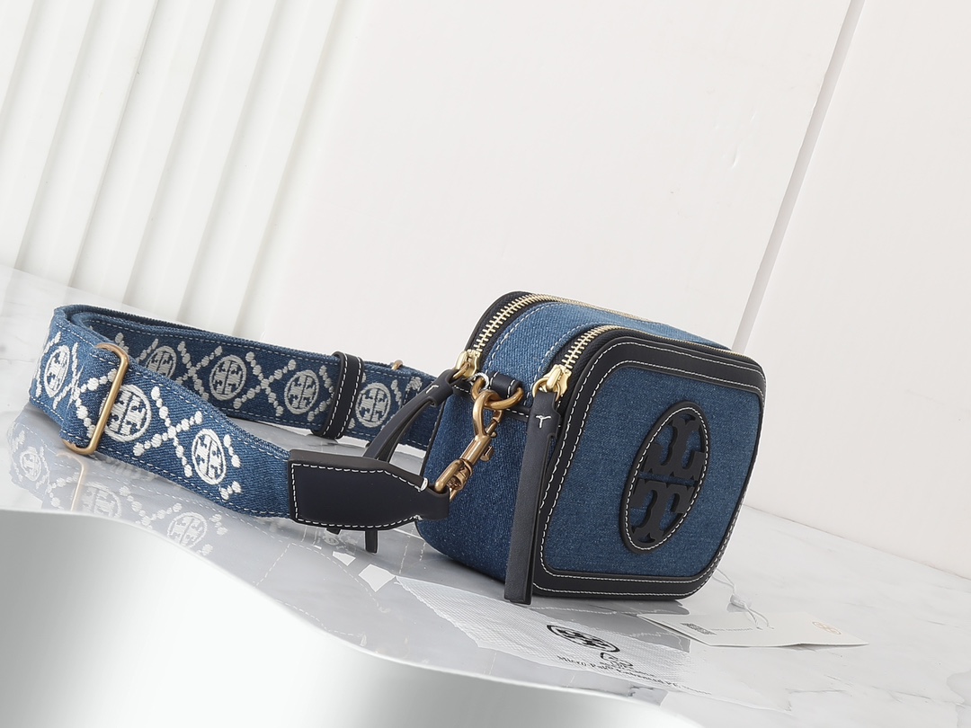 トリー バーチ「Tory Burch」ミラー デニム カメラバッグ ショルダー/クロスボディ デニムブルー